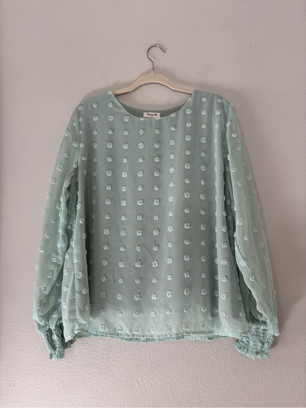 Blooming Jelly Pom Pom Blouse XL Mint Sheer Romantic Cottagecore